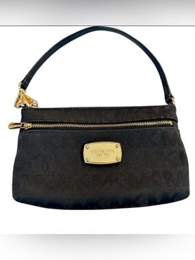 Michael Kors Jet Set Black Logo Canvas Wristlet Small